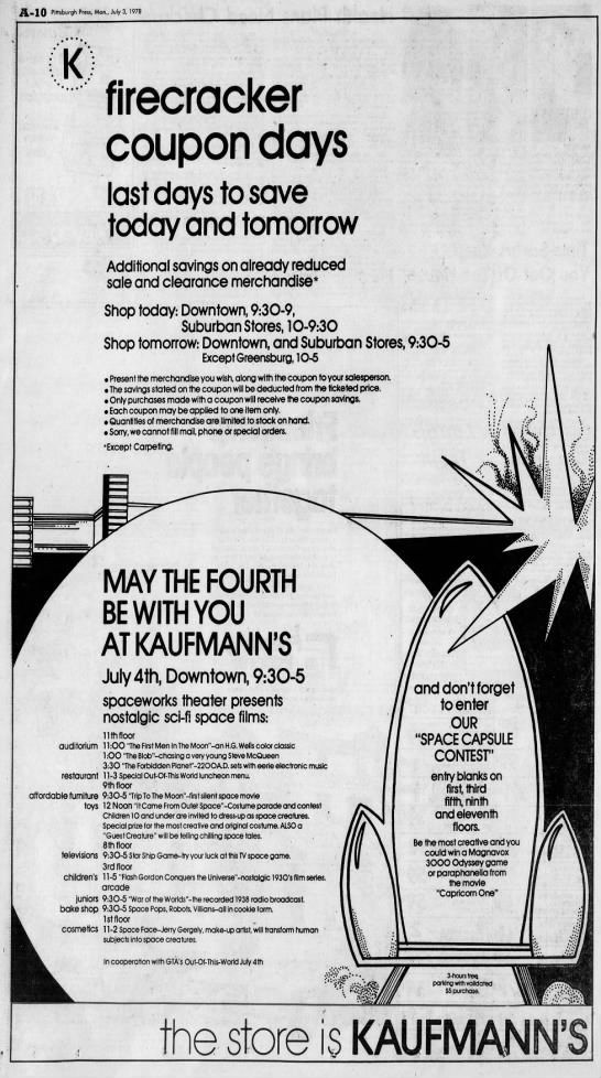 "May the fourth be with you"-Star Wars (1978). - 
