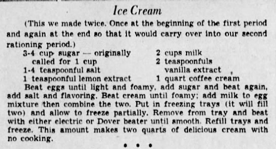 Reduced sugar ice cream recipe (1942) - 