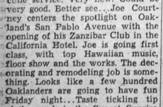 Zanzibar Club opening at California Hotel -- Joe Courtney - 