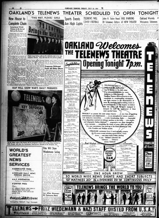 Telenews Theatre Opens July 18, 1941 - 