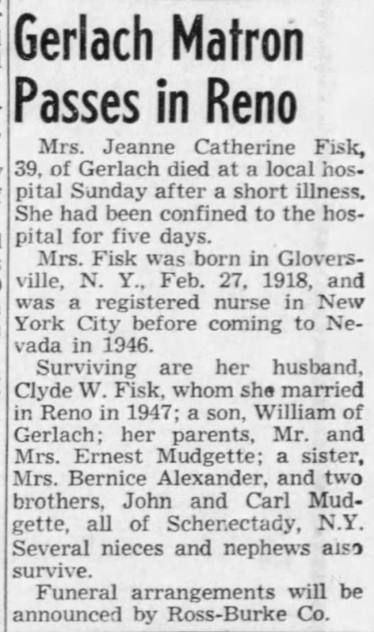 Obituary for Jeanne Catherine Fisk (Aged 39) - 