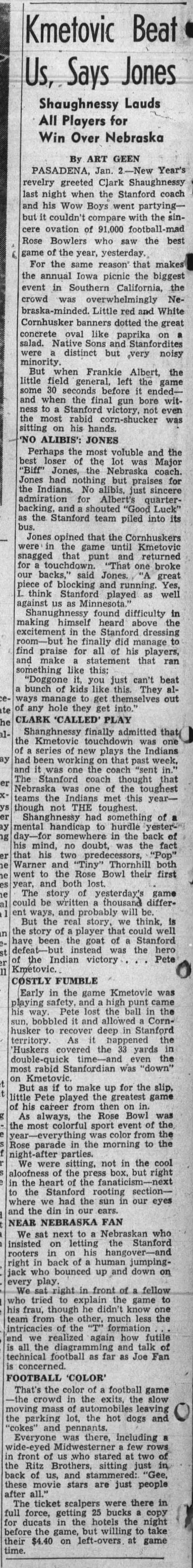 1941 Rose Bowl, Oakland Tribune - 