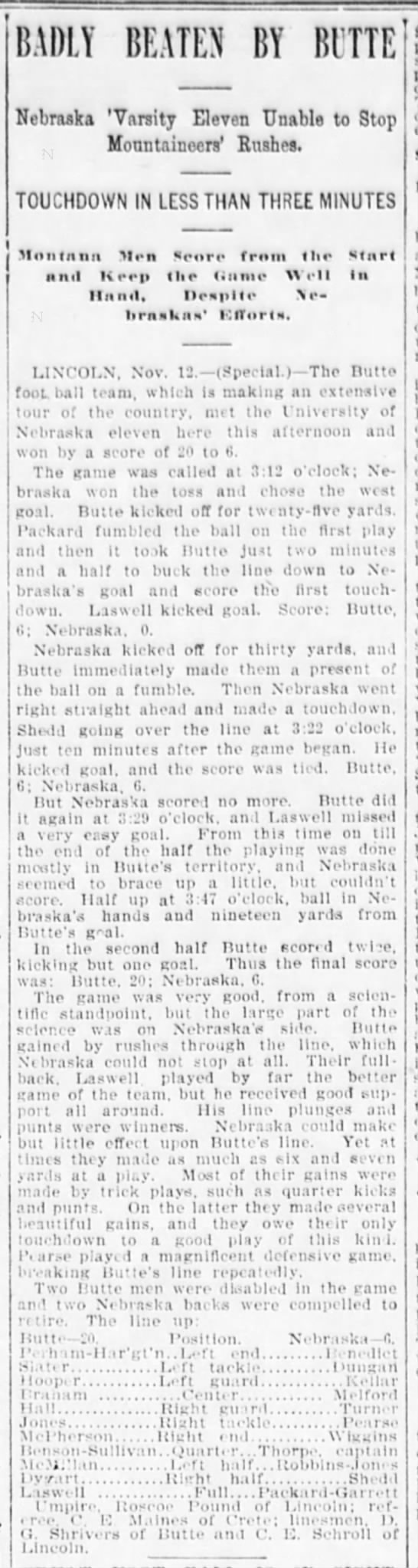 1896 Nebraska-Butte football - 