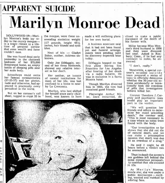 5 August 1962 Marilyn Monroe Death - 