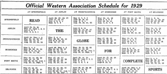 1929 Western Association schedule - 