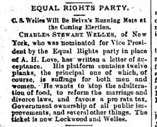 Equal Rights Party Vice Presidential candidate for 1888 - 