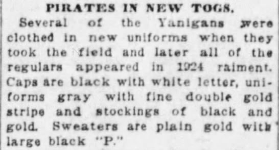 Pirates introduce black/gold away uniforms - 1924 spring game - 