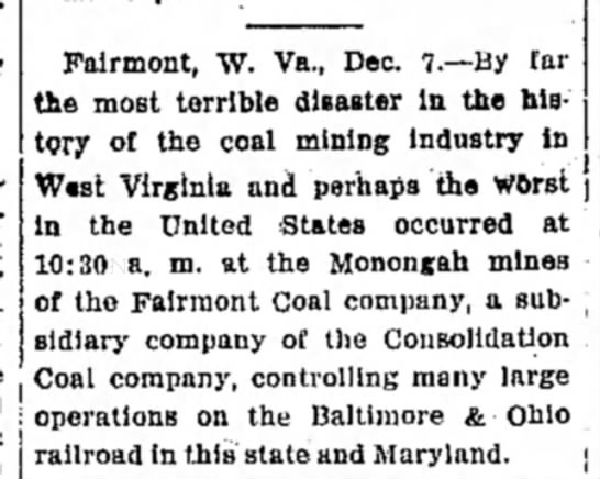 Monongah mine disaster is worst in West Virginia and in the US - 