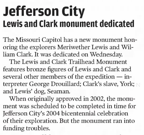 Lewis and Clark Trailhead Monument dedicated - 