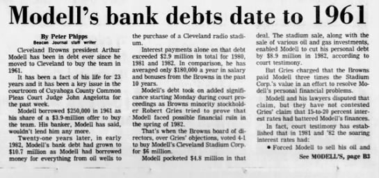 Modell's bank debts date to 1961 - 