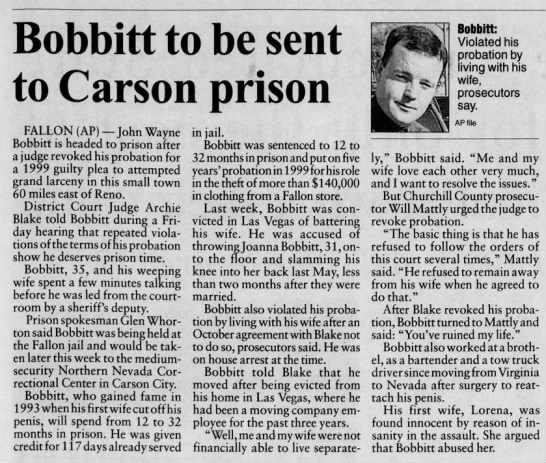 JWB- Bobbitt to be sent to Carson prison - 