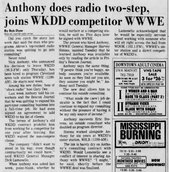Anthony does radio two-step, joins WKDD competitor WWWE - 