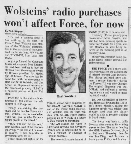 Wolsteins’ radio purchases won’t affect Force, for now - 