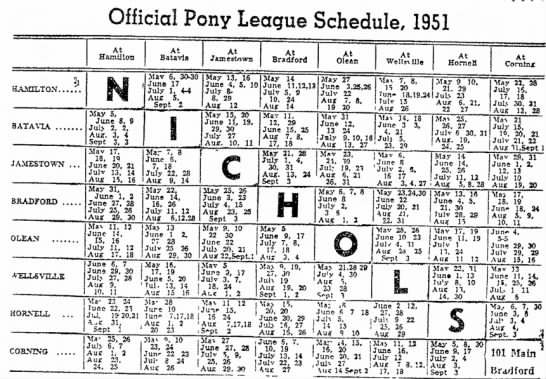 1951 PONY League schedule - 