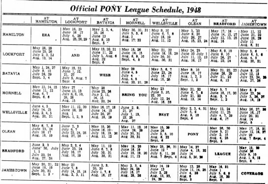1948 PONY League schedule - 