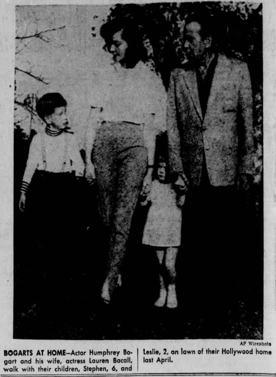 Photo of Humphrey Bogart with his wife Lauren Bacall, son Stephen, and daughter Leslie - 
