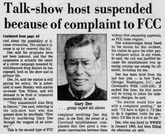 Gary Dee suspended over complaint to FCC, p2 - 