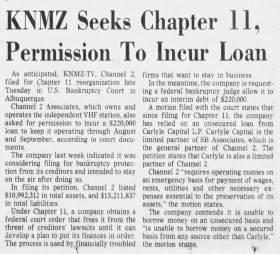 KNMZ Seeks Chapter 11, Permission To Incur Loan - 
