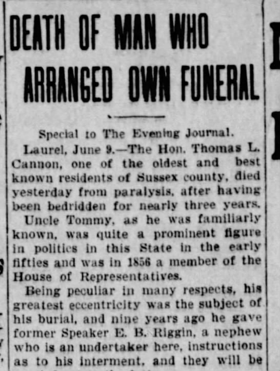 The obituary of the Cannon Hotel's owner. The Cannon would become the Rigbie.  - 