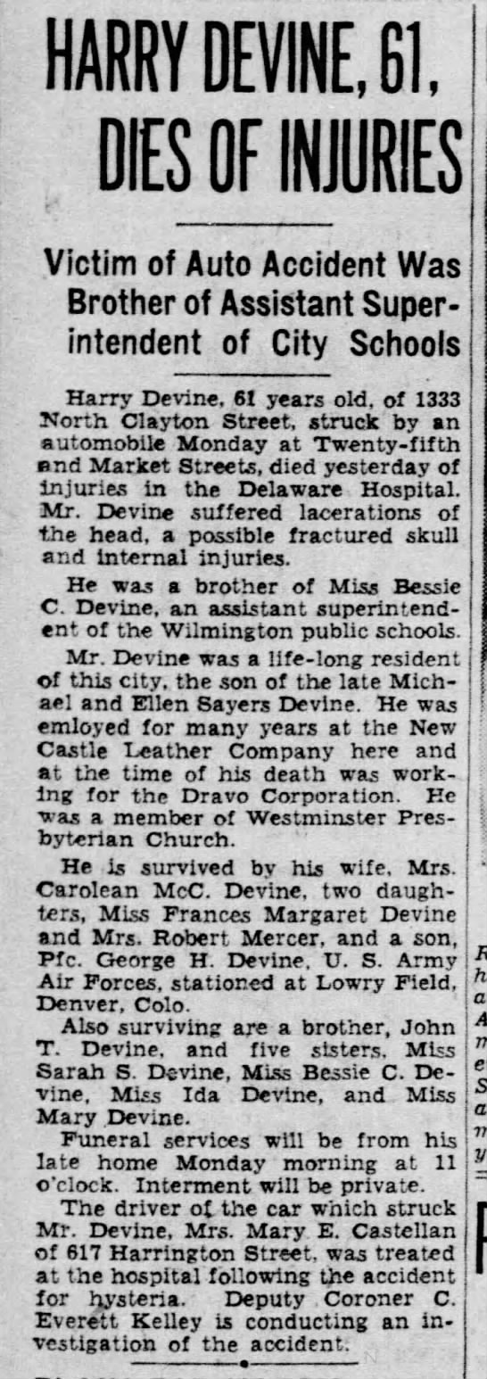George Devine's father killed - 