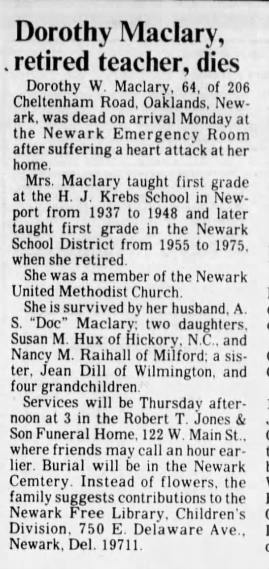 Dorothy Maclary obituary - 