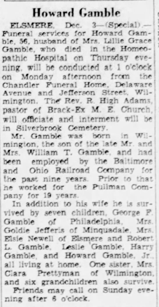 Howard Gamble obituary - 