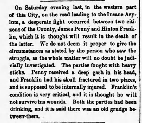 Report of James Penny-Hinton Franklin fight, 1864 