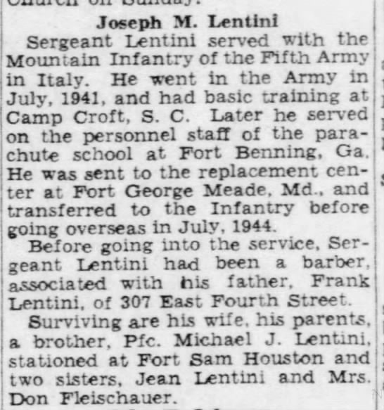 Sergeant Lentini obituary - 