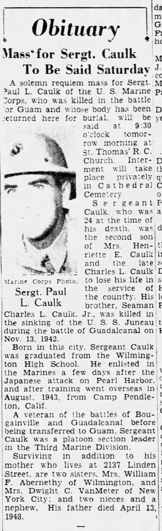 Paul L. Caulk obituary - 