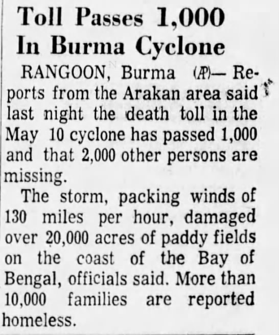 Toll Passes 1,000 in Burma cyclone - 