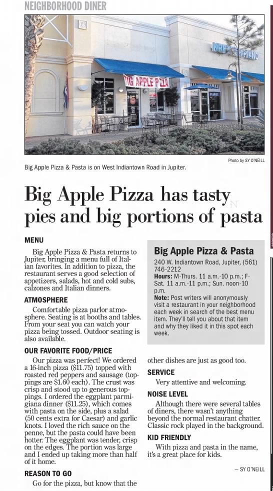 Big Apple Pizza & Pasta (2012). - 