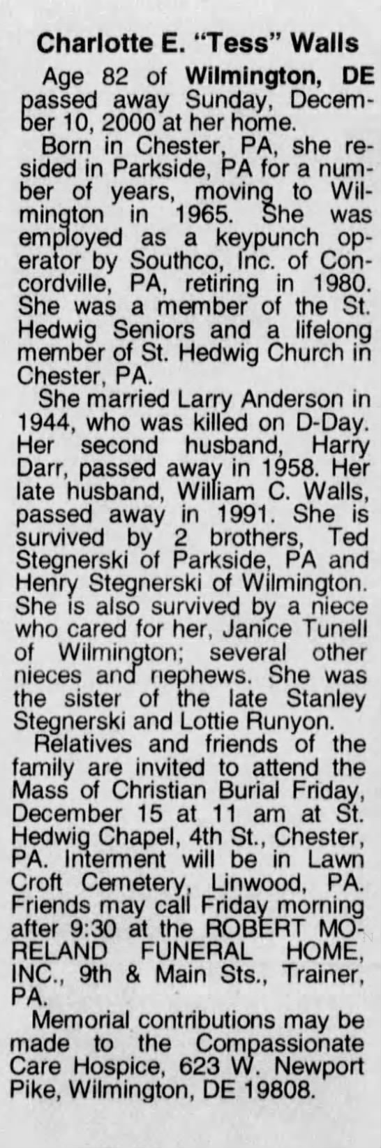 Lawrence J. Anderson widow obit - 