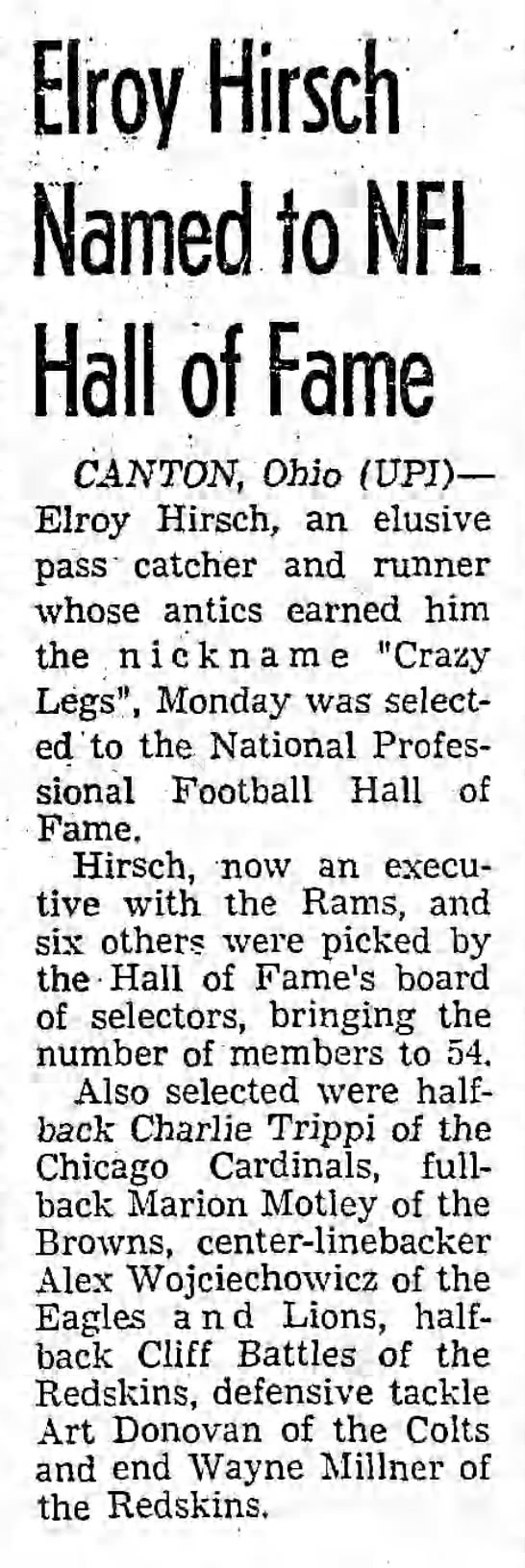 Elroy Hirsch Named to NFL Hall of Fame - 