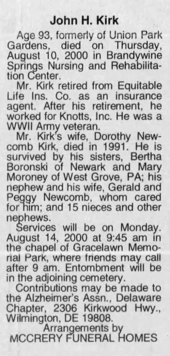 John H. Kirk obituary - 
