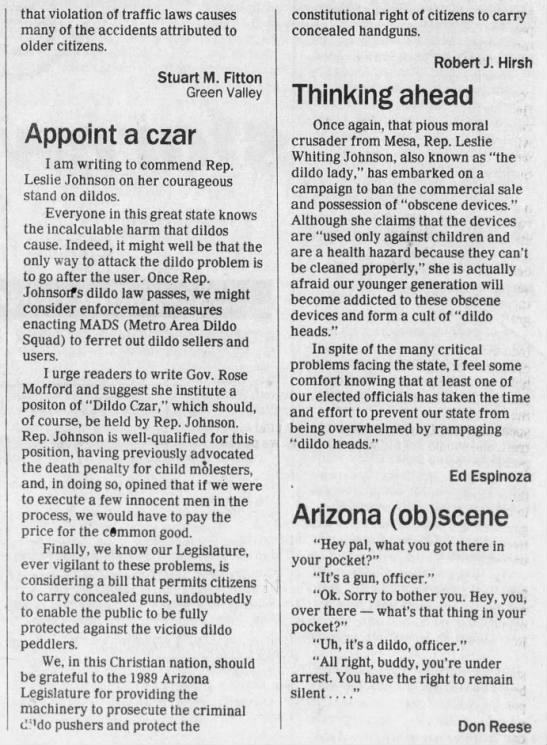 Arizona representative attempted to ban... uh, marital aids - 