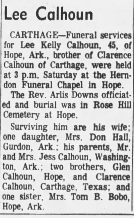 Obituary for Lee Kelly Calhoun (Aged 45)