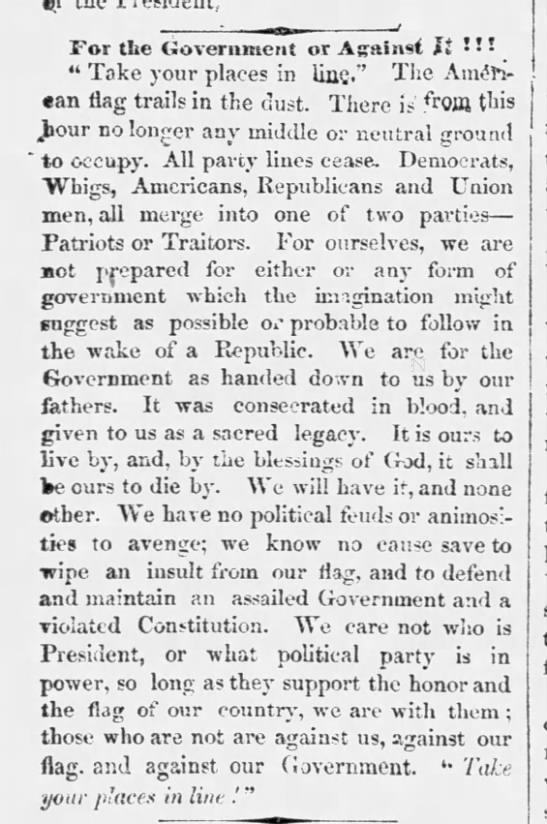 Two parties -- patriots or traitors (1861). - 