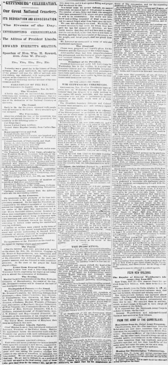 Account of Gettysburg Address and dedication as covered by a Pennsylvania newspaper - 