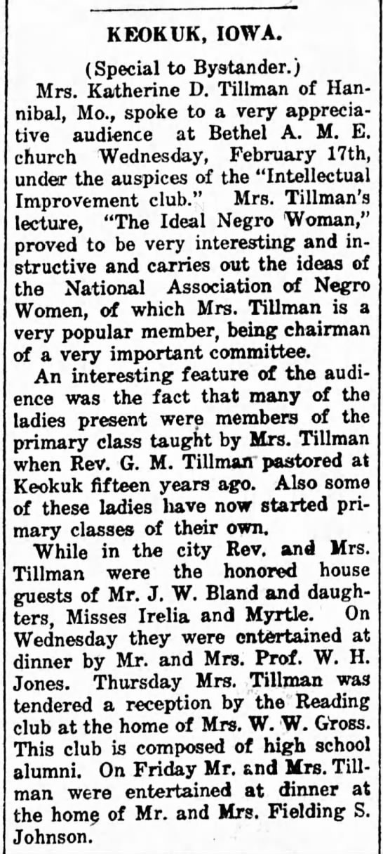 Katherine D. Tillman in Keokuk, Iowa (1914) - 