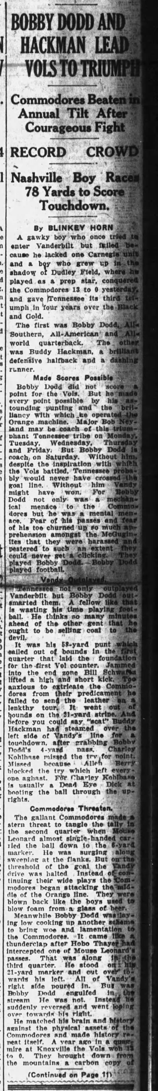 Tennessee defeats Vanderbilt 13–0 - 