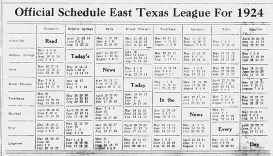 1924 East Texas League schedule - 