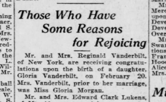 Gloria Vanderbilt birth announcement (1924) - 