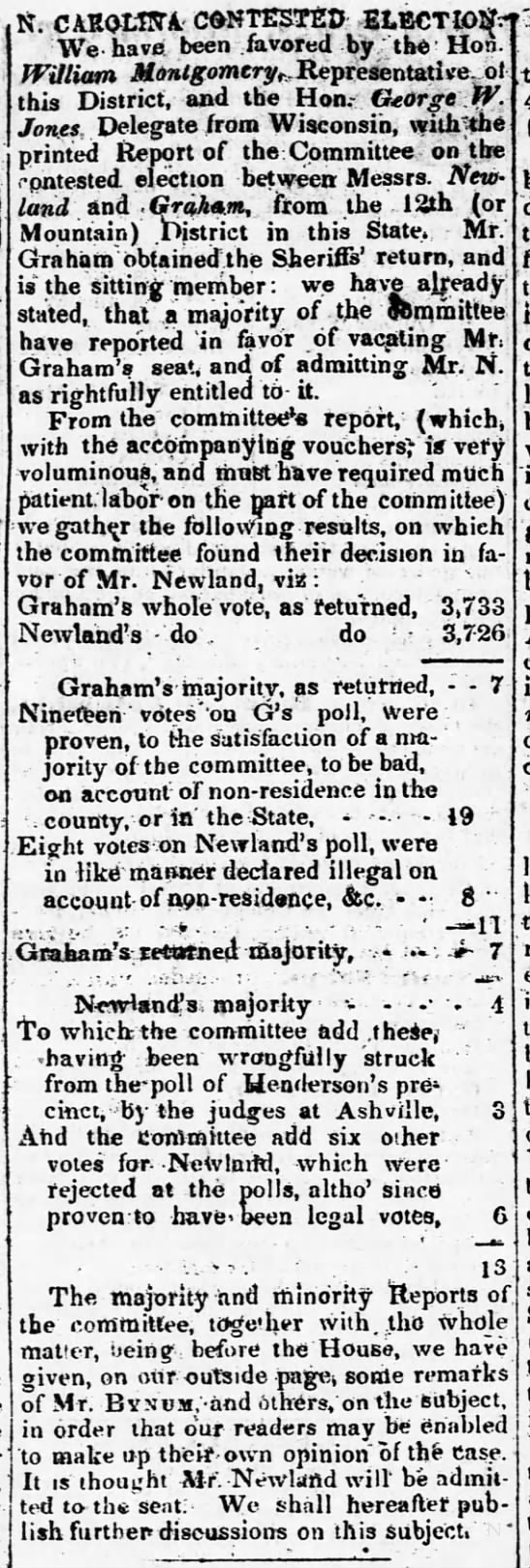 North Carolina disputed 1835 election - 