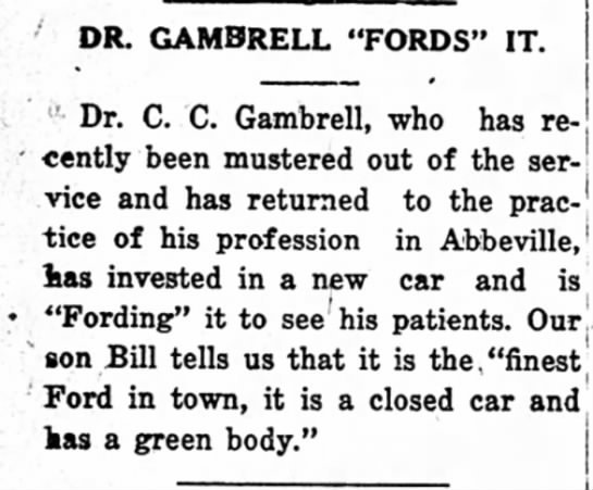 Dr. CC Gambrell returns with a Ford - 