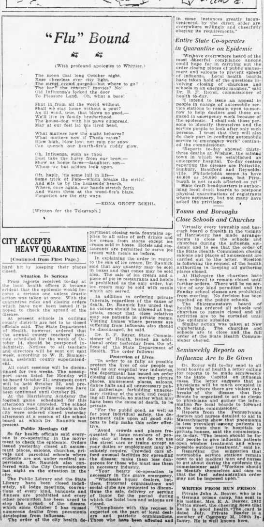 1918 flu closures Harrisburg - 