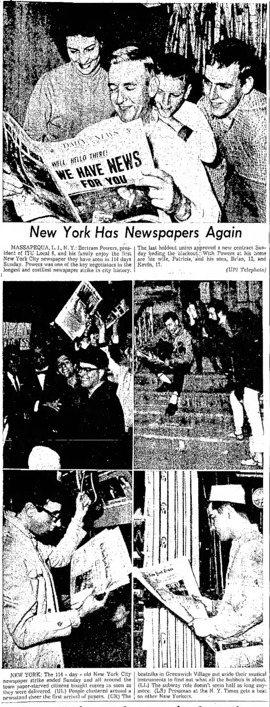 ."We have news for you" (1963 newspaper strike headline). - 