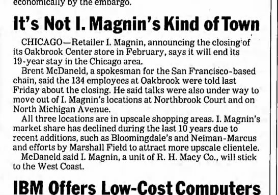 I magnin Chicago closures - 