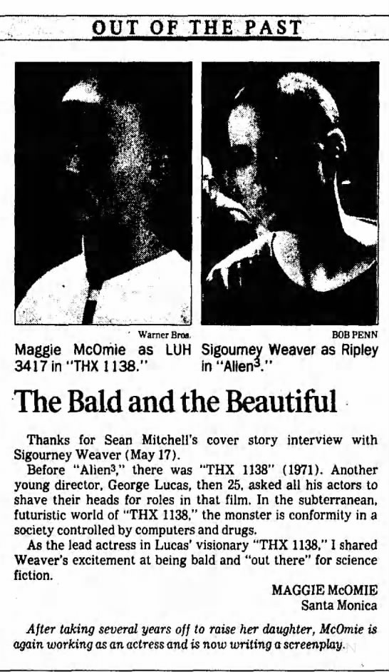 Maggie McOmie bald props to Sigourney Weaver - 
