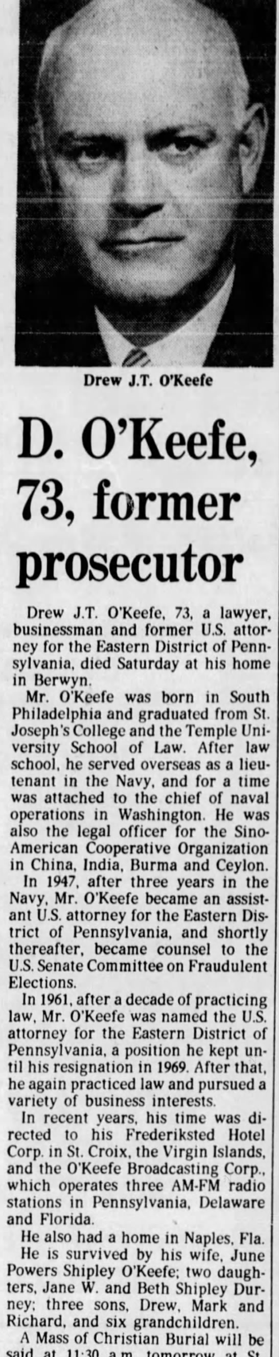 Obituary for Drew J.T. O' Keefe D. O'Keefe (Aged 73) - 