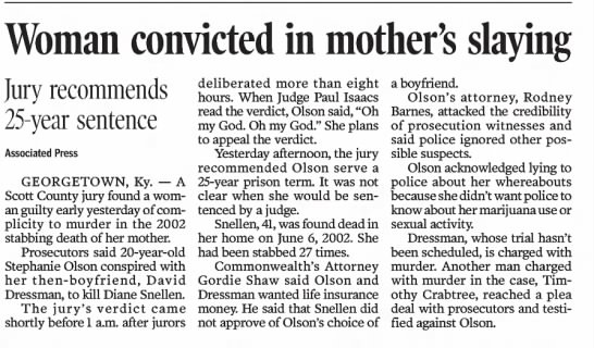 Courier-Journal 5/28/05 - Stephanie Olson sentencing - 